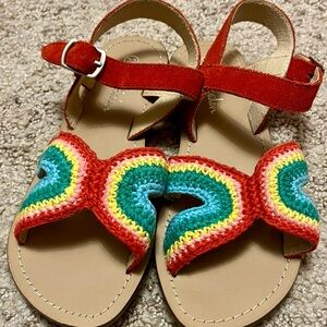 Mini Boden Rainbow Crochet Red Strap Sandals